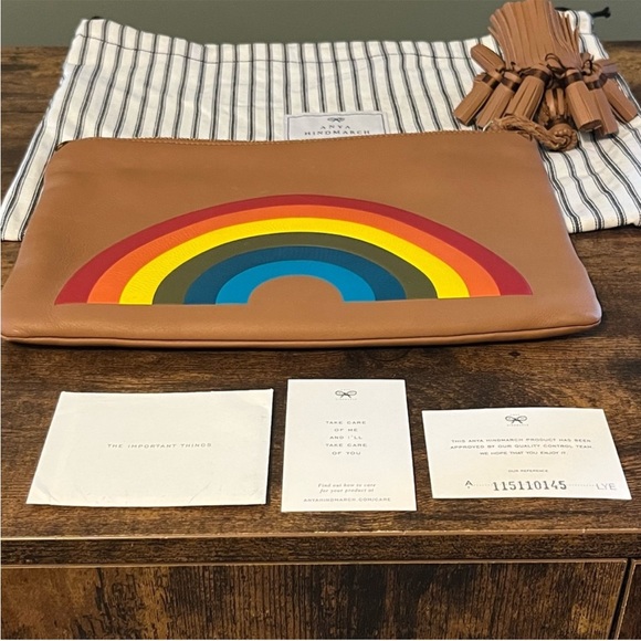 Anya Hindmarch Georgiana Silk Leather Rainbow Clutch in Caramel - Picture 7 of 10